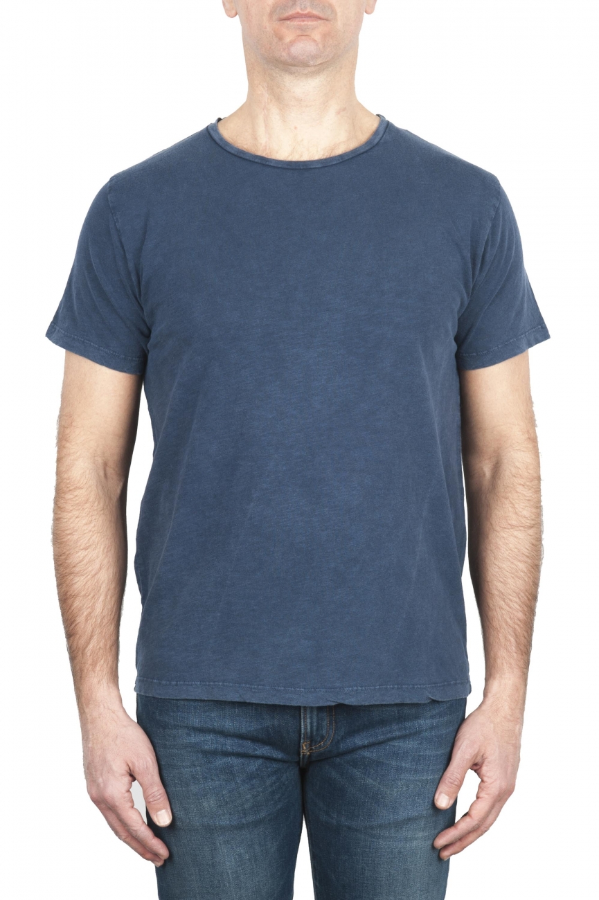 SBU 01975_2020SS Camiseta de algodón con cuello redondo en color azul 01