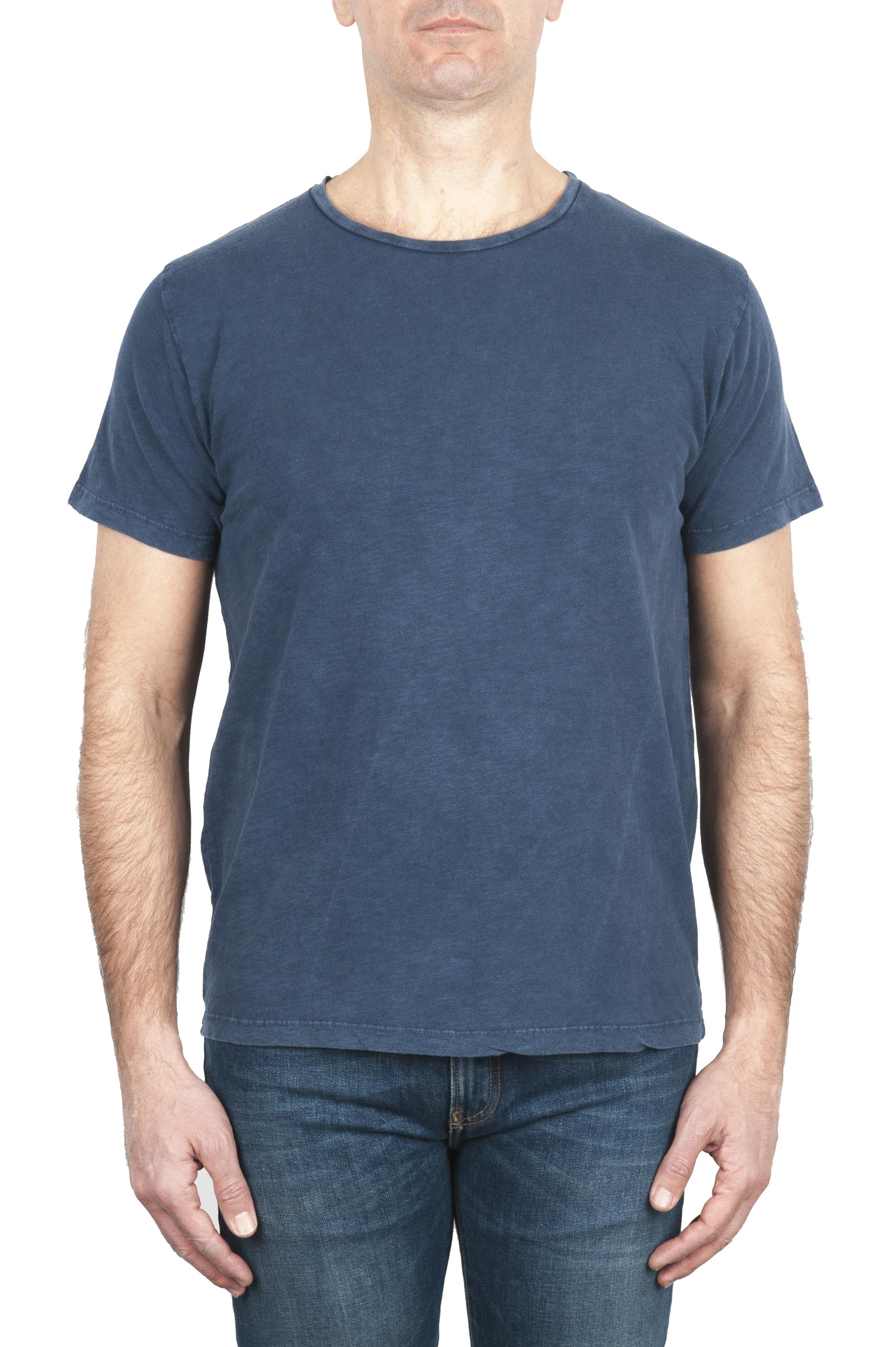 SBU 01975_2020SS T-shirt girocollo aperto in cotone fiammato blu 01