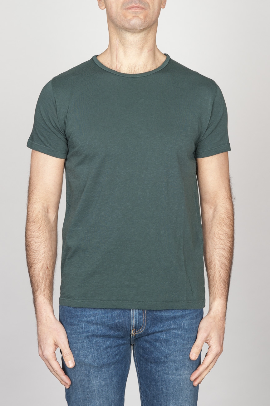 SBU - Strategic Business Unit - Classic Short Sleeve Flamed Cotton Scoop Neck T-Shirt Dark Green