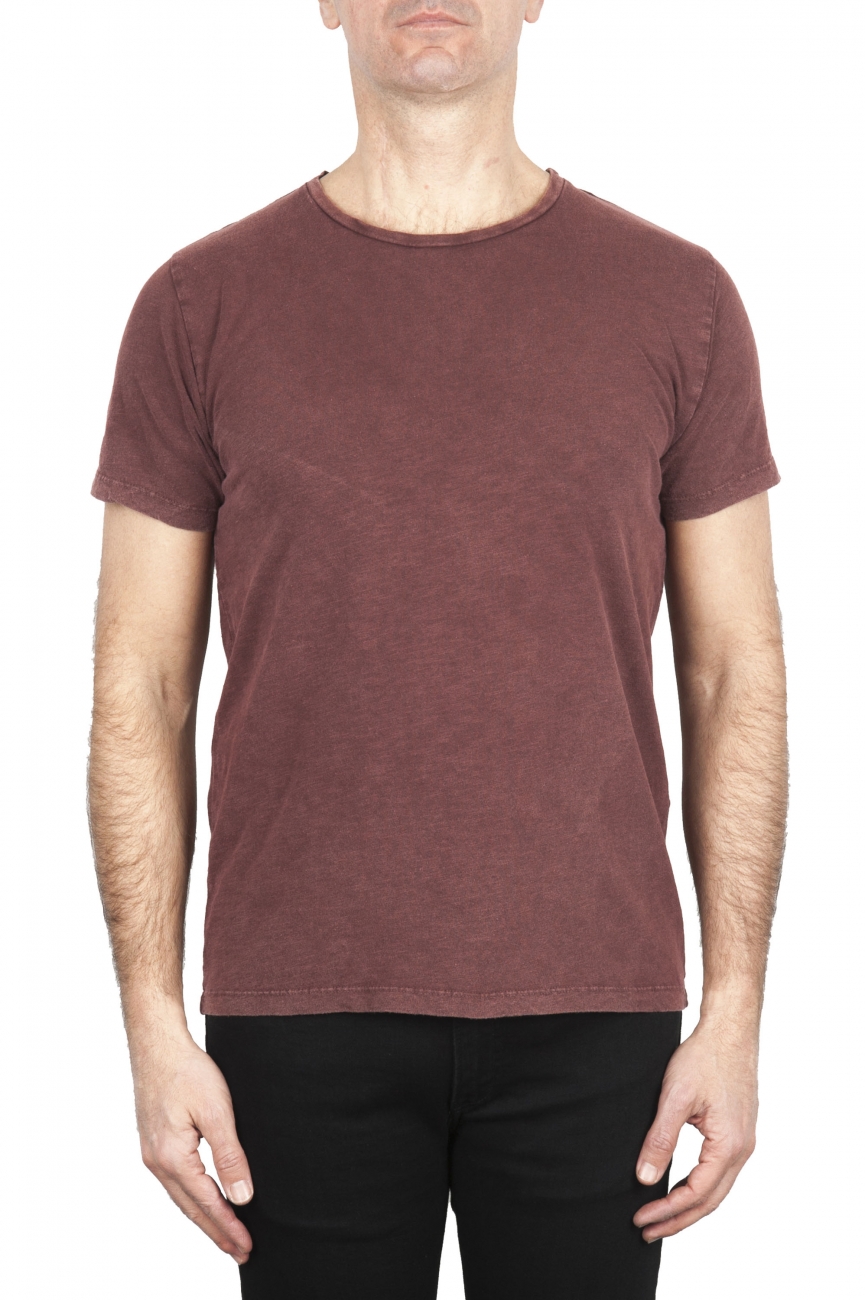 SBU 01977_2020SS Camiseta de algodón con cuello redondo en color rojo ladrillo 01