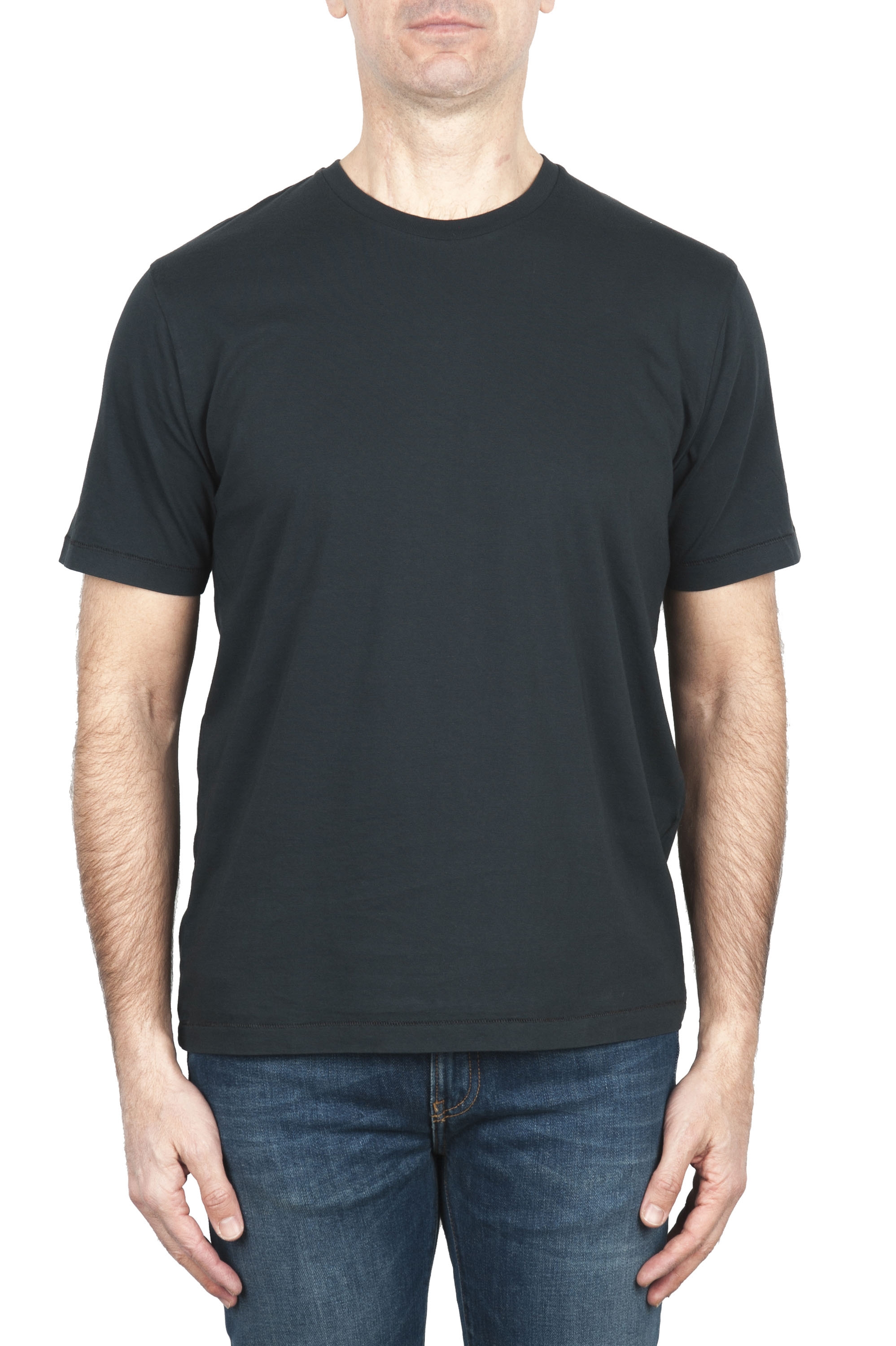 SBU 01981_2020SS Camiseta de algodón puro con cuello redondo antracita 01