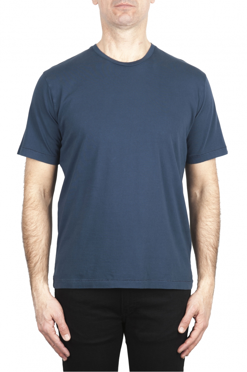 SBU 01982_2020SS Camiseta de algodón puro con cuello redondo azul 01
