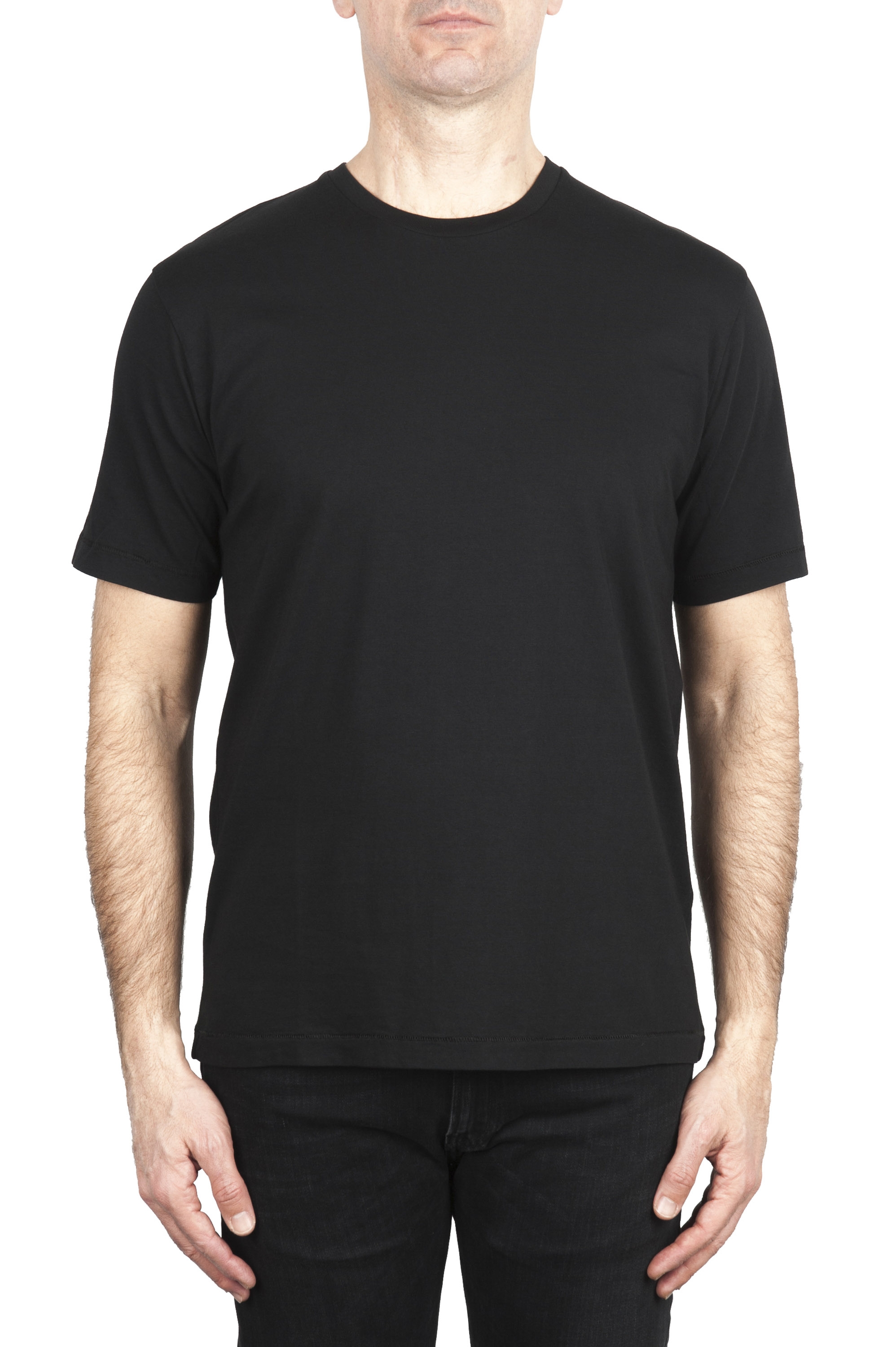 SBU 01984_2020SS Camiseta de algodón puro con cuello redondo negro 01
