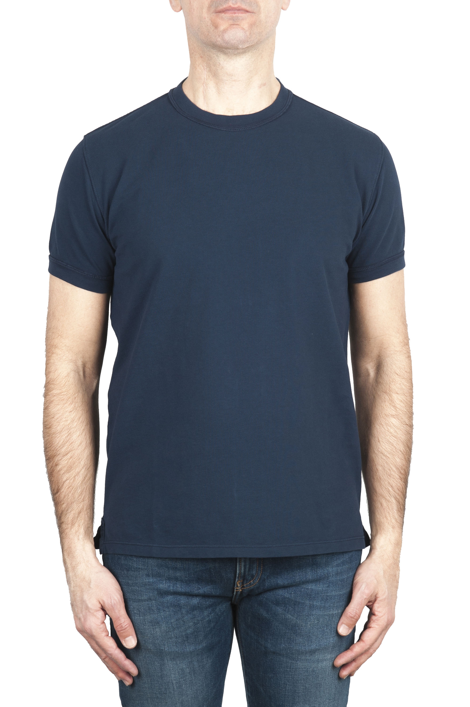 SBU 01989_2020SS Camiseta clásica de piqué de algodón azul marino 01