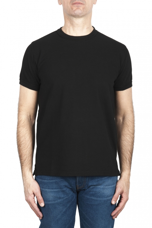 SBU 01992_2020SS T-shirt girocollo in cotone piqué nera 01
