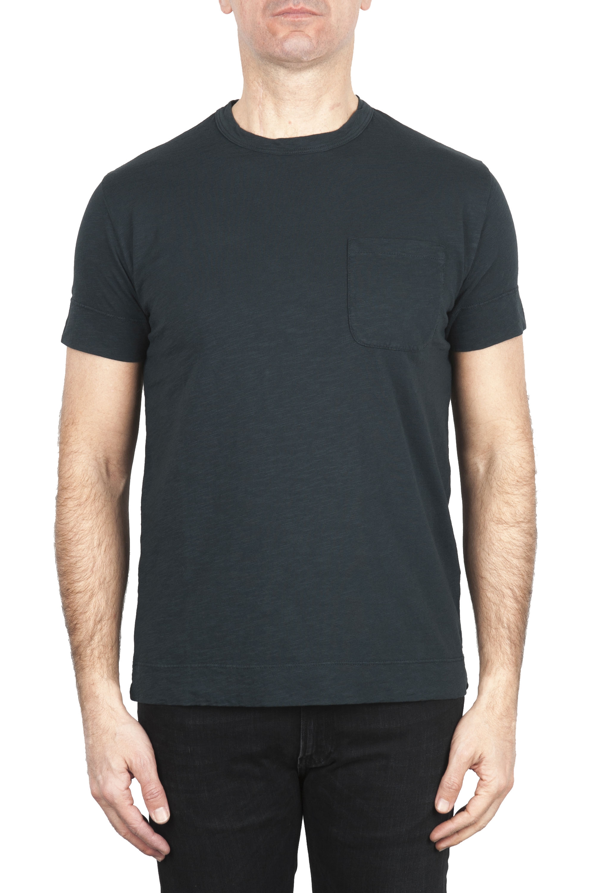 SBU 01994_2020SS Camiseta de algodón negro de cuello redondo y bolsillo de parche 01