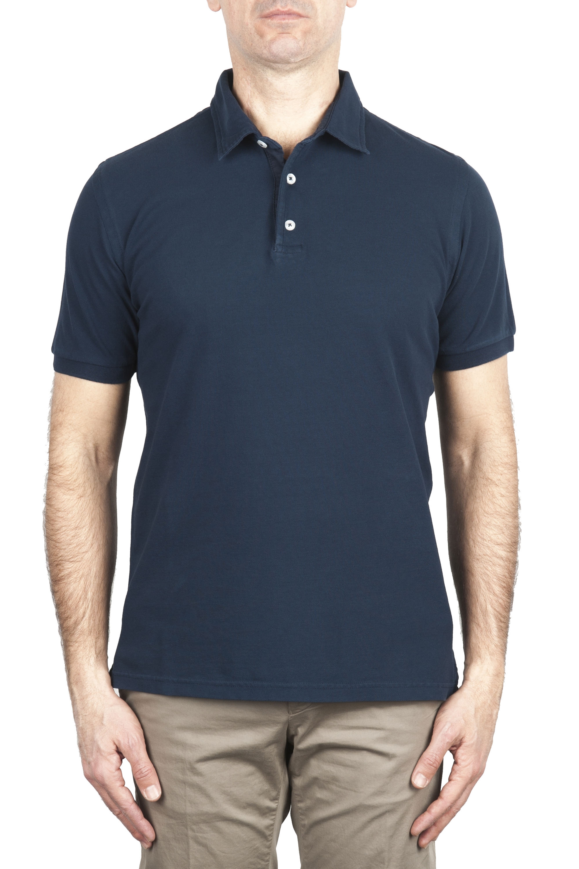 SBU 02041_2020SS Short sleeve navy blue pique polo shirt  01