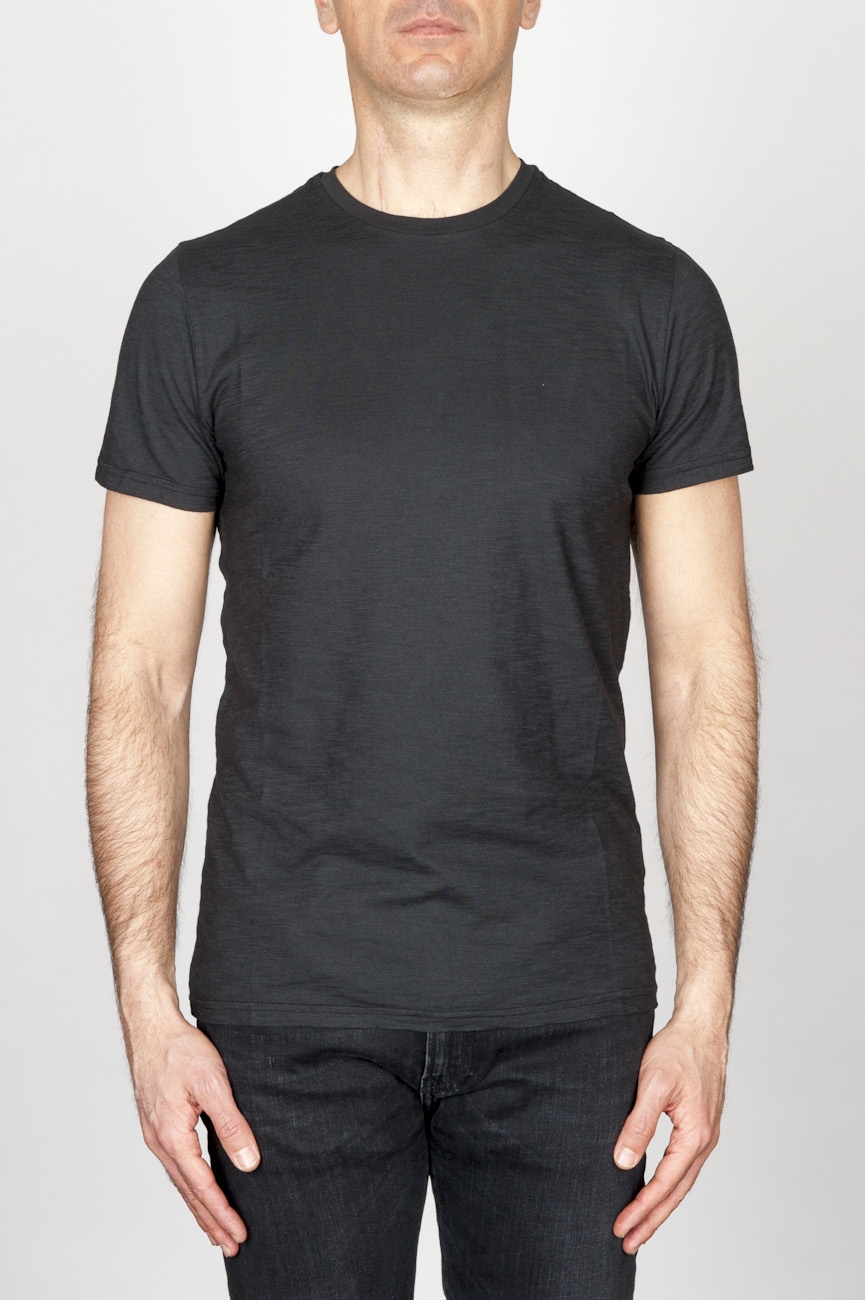SBU - Strategic Business Unit - Classic Short Sleeve Flamed Cotton Round Neck Black T-Shirt