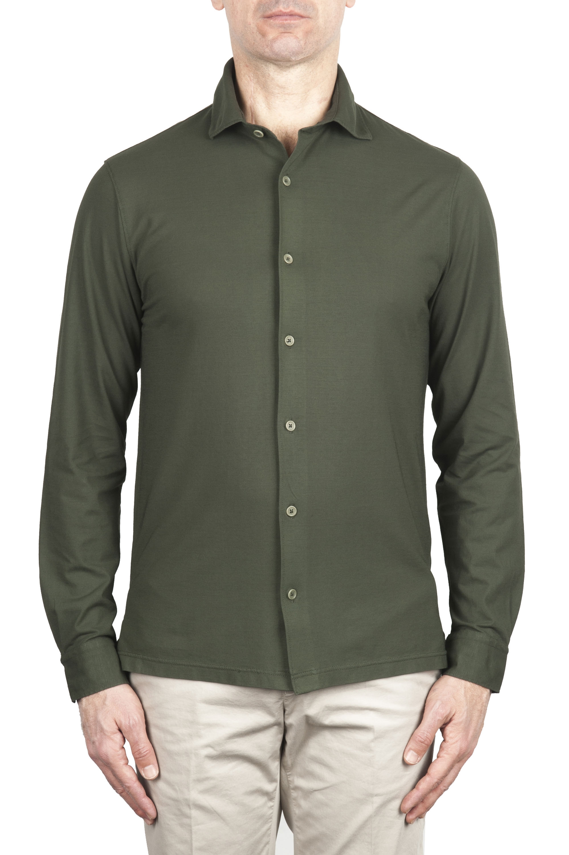 SBU 02047_2020SS Camisa de crepé ligera de algodón verde 01