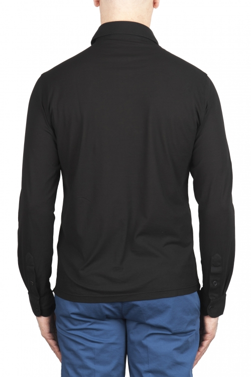 SBU 02050_2020SS Classic long sleeve black cotton crepe polo shirt 01