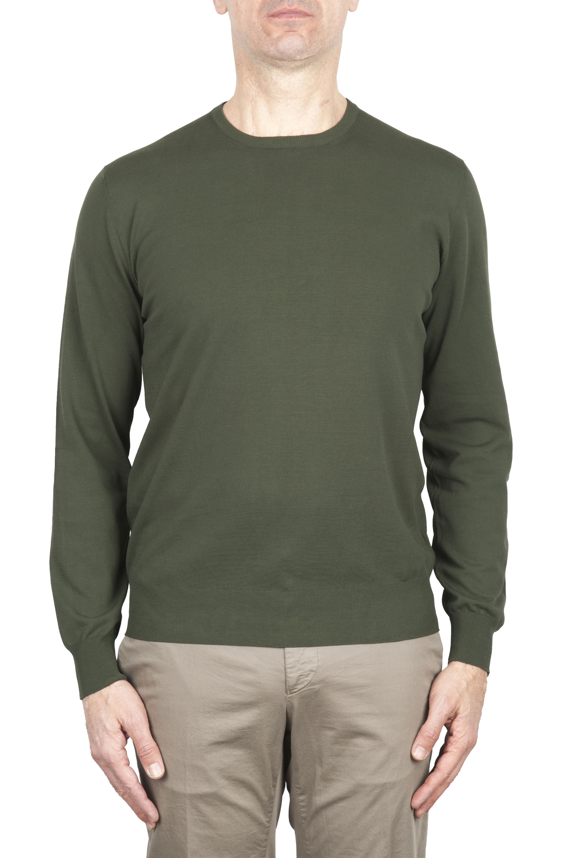 SBU 02054_2020SS Green crew neck sweater in pure cotton 01