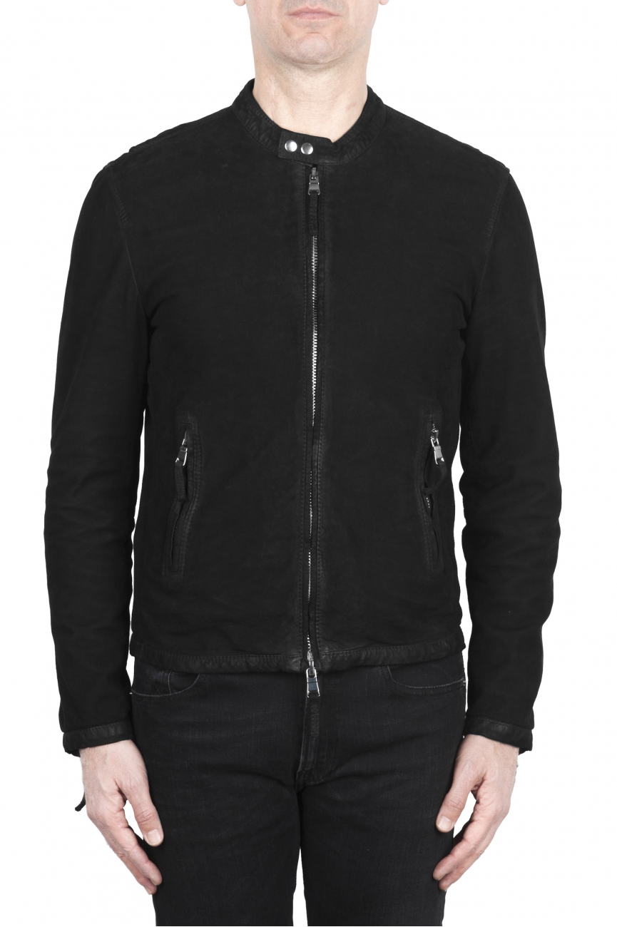 SBU 02077_2020SS Black suede leather jacket 01