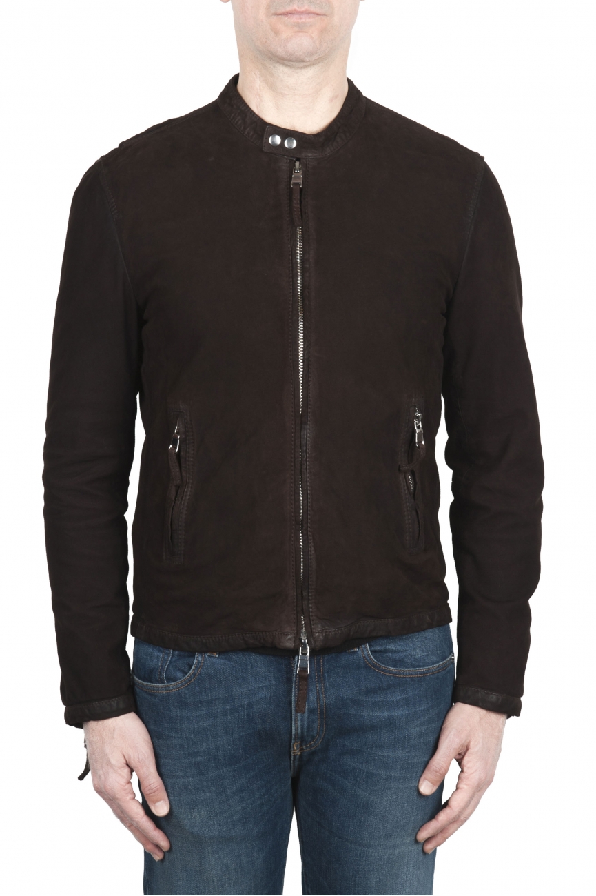 SBU 02079_2020SS Dark brown suede leather jacket 01