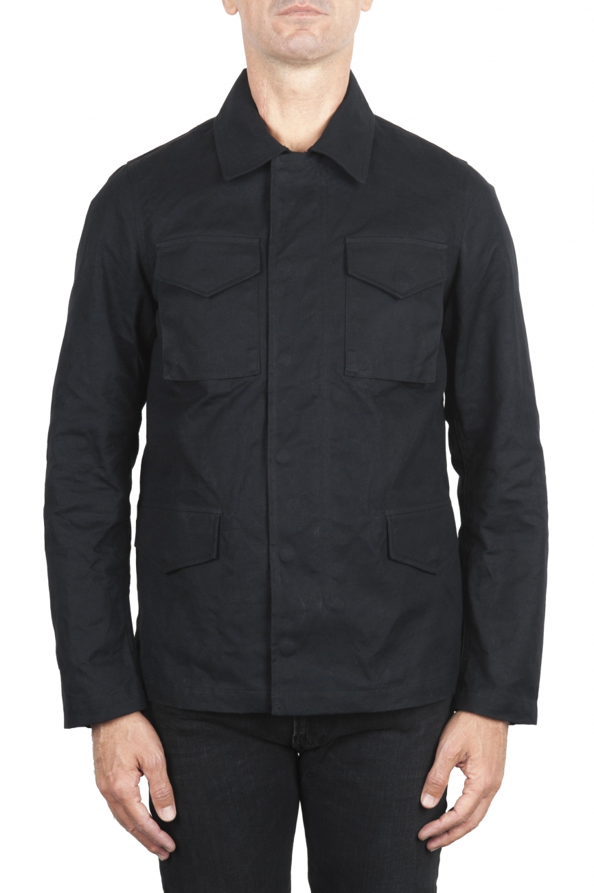SBU 02081_2020SS Wind and waterproof hunter jacket in black oiled cotton 01