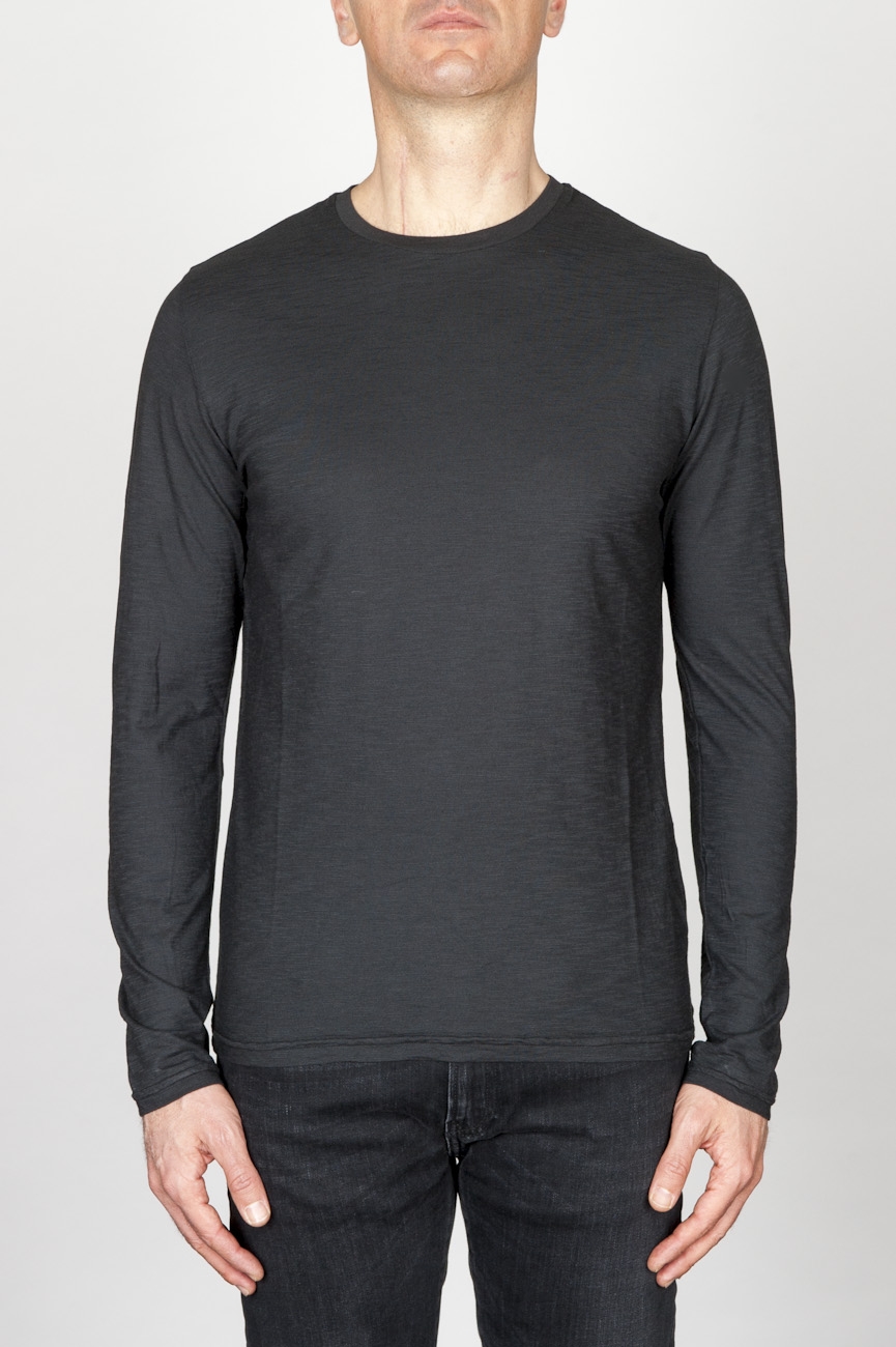 SBU - Strategic Business Unit - Classic Long Sleeve Flamed Cotton Round Neck Black T-Shirt