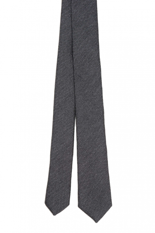 SBU 01570_2020SS Classic skinny pointed tie in grey wool and silk 01