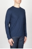 Classic Long Sleeve Flamed Cotton Round Neck Blue T-Shirt