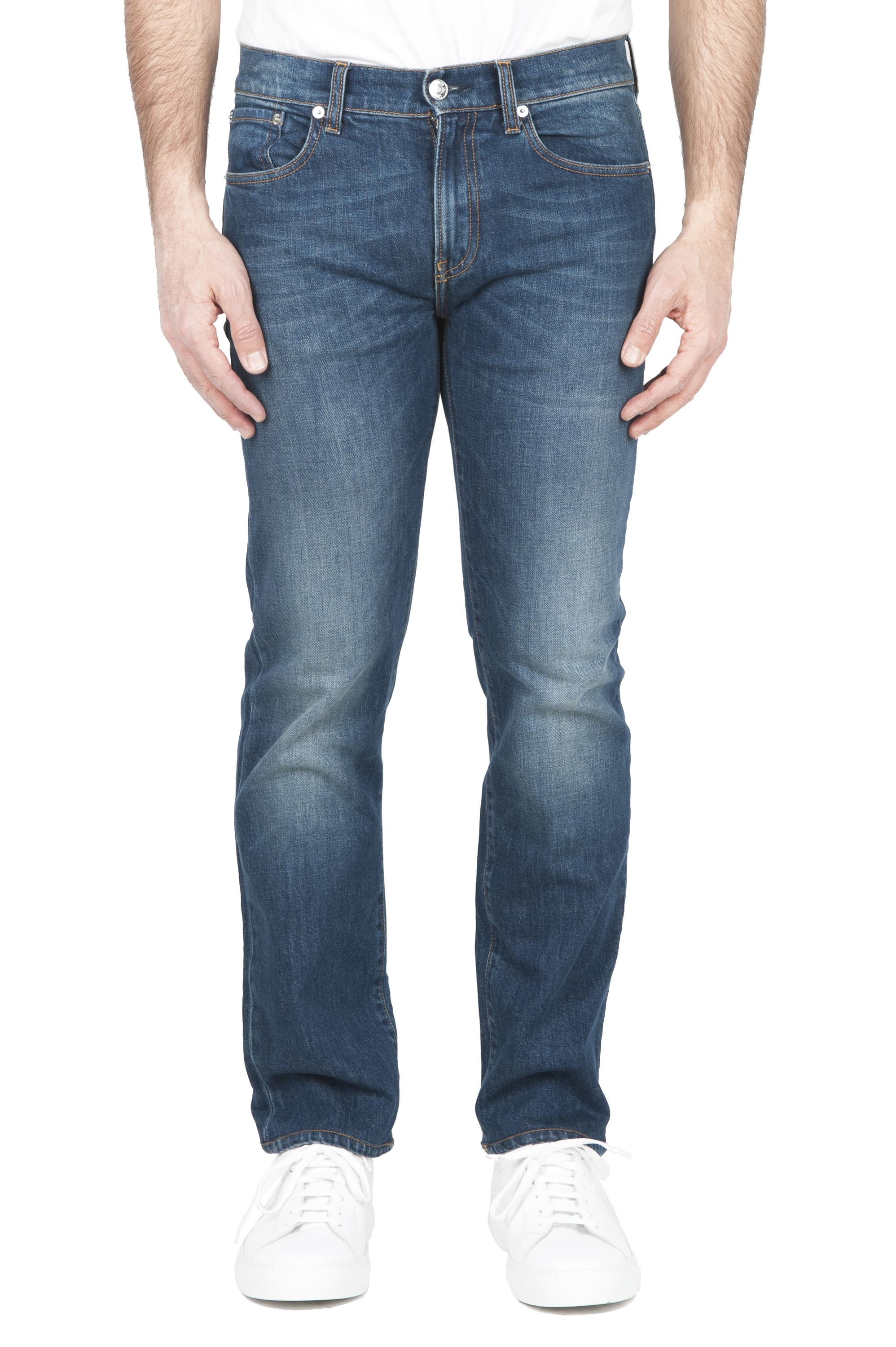 SBU 01452_2020SS Teint pur indigo délavé à la pierre coton stretch jeans bleu 01