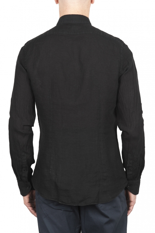SBU 02023_2020SS Camisa clásica de lino negra 01
