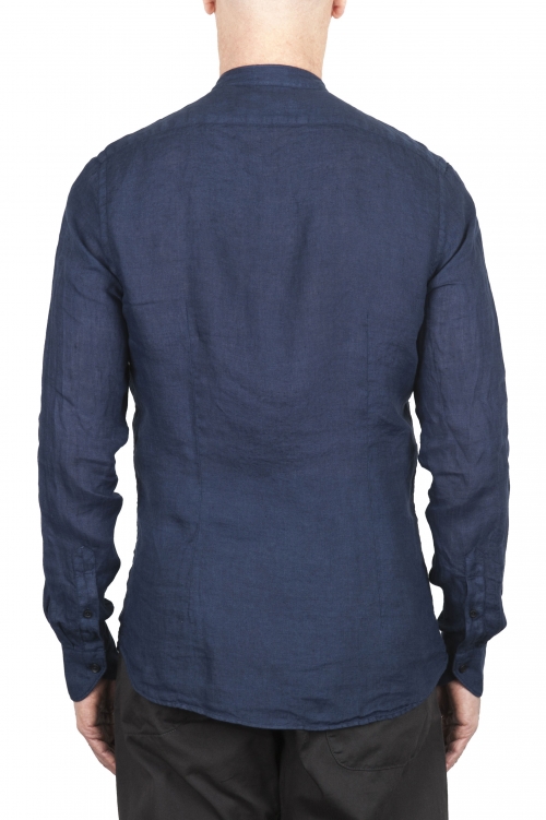 SBU 02024_2020SS Camicia classica con collo coreano in lino blu 01
