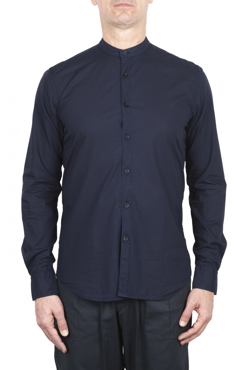 SBU 02028_2020SS Camisa clásica de algodón azul con cuello mandarín 01