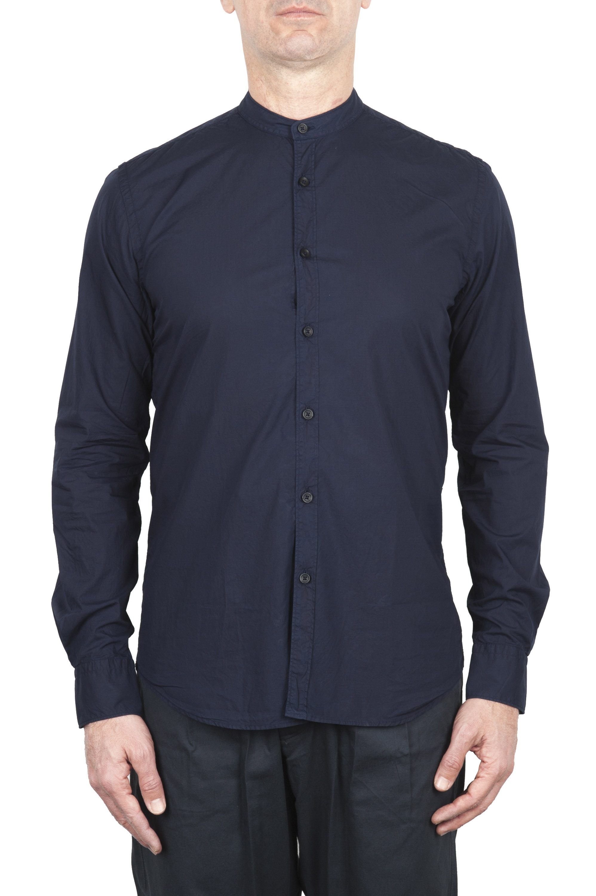 SBU 02028_2020SS Classic mandarin collar blue cotton shirt 01