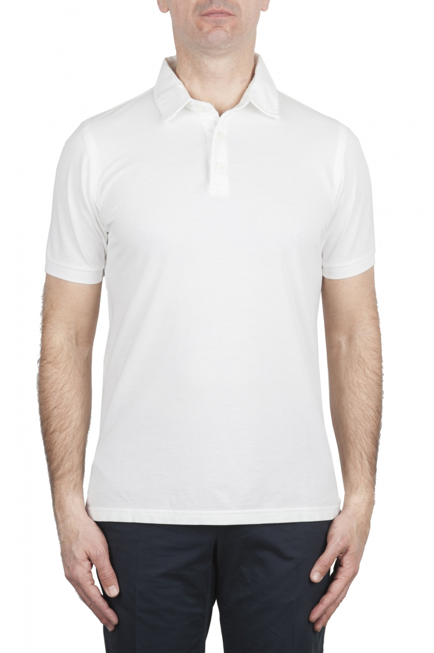 SBU 02037_2020SS Classic short sleeve white cotton crepe polo shirt 01
