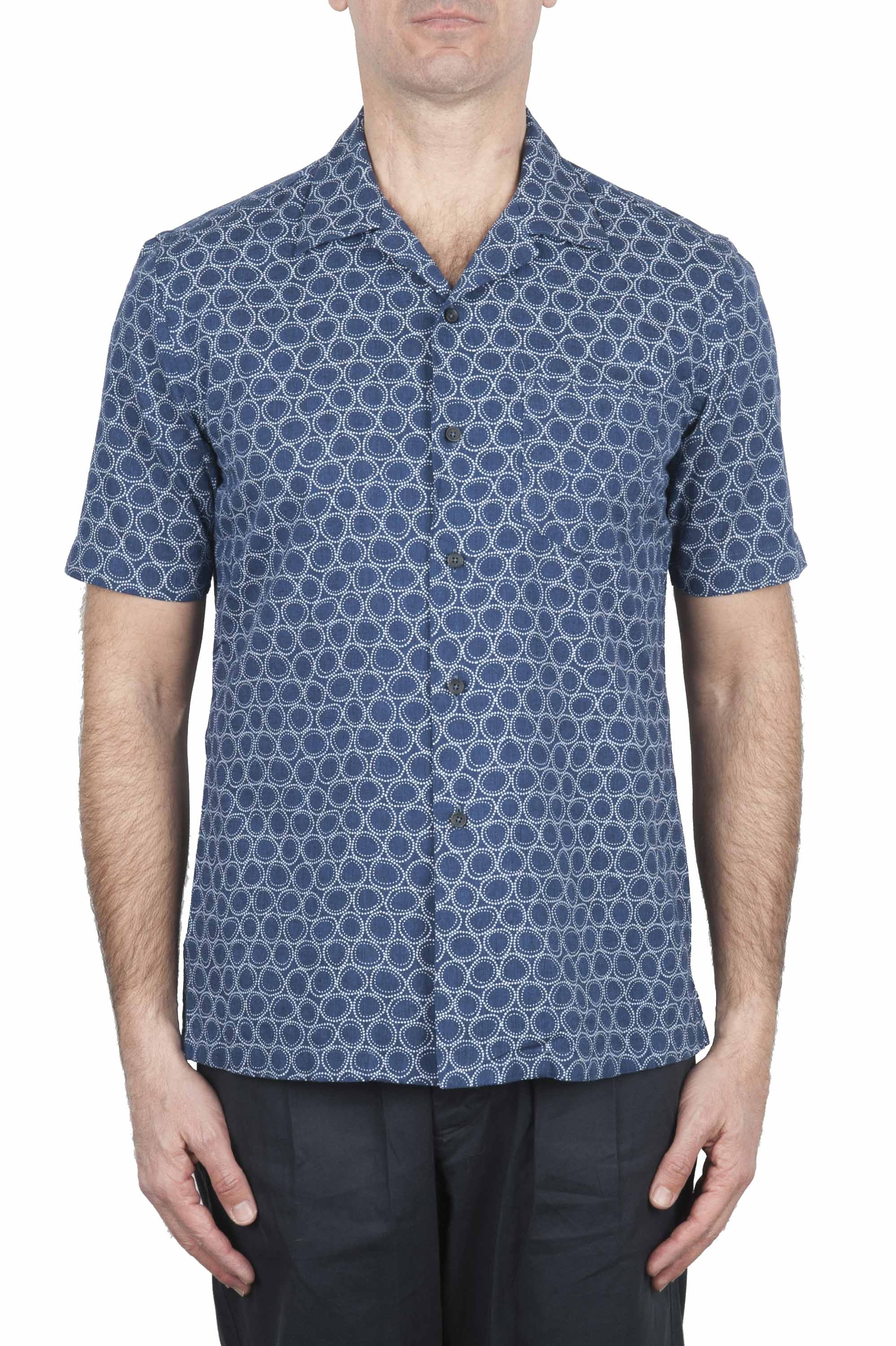 SBU 02832_2020S Camisa de algodón azul estampada hawaiana 01