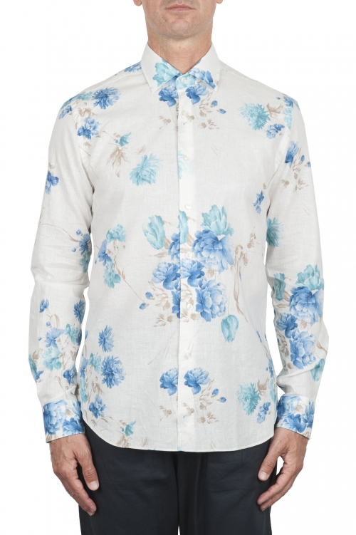 SBU 02850_2020SS Camisa clásica de algodón y lino floral 01