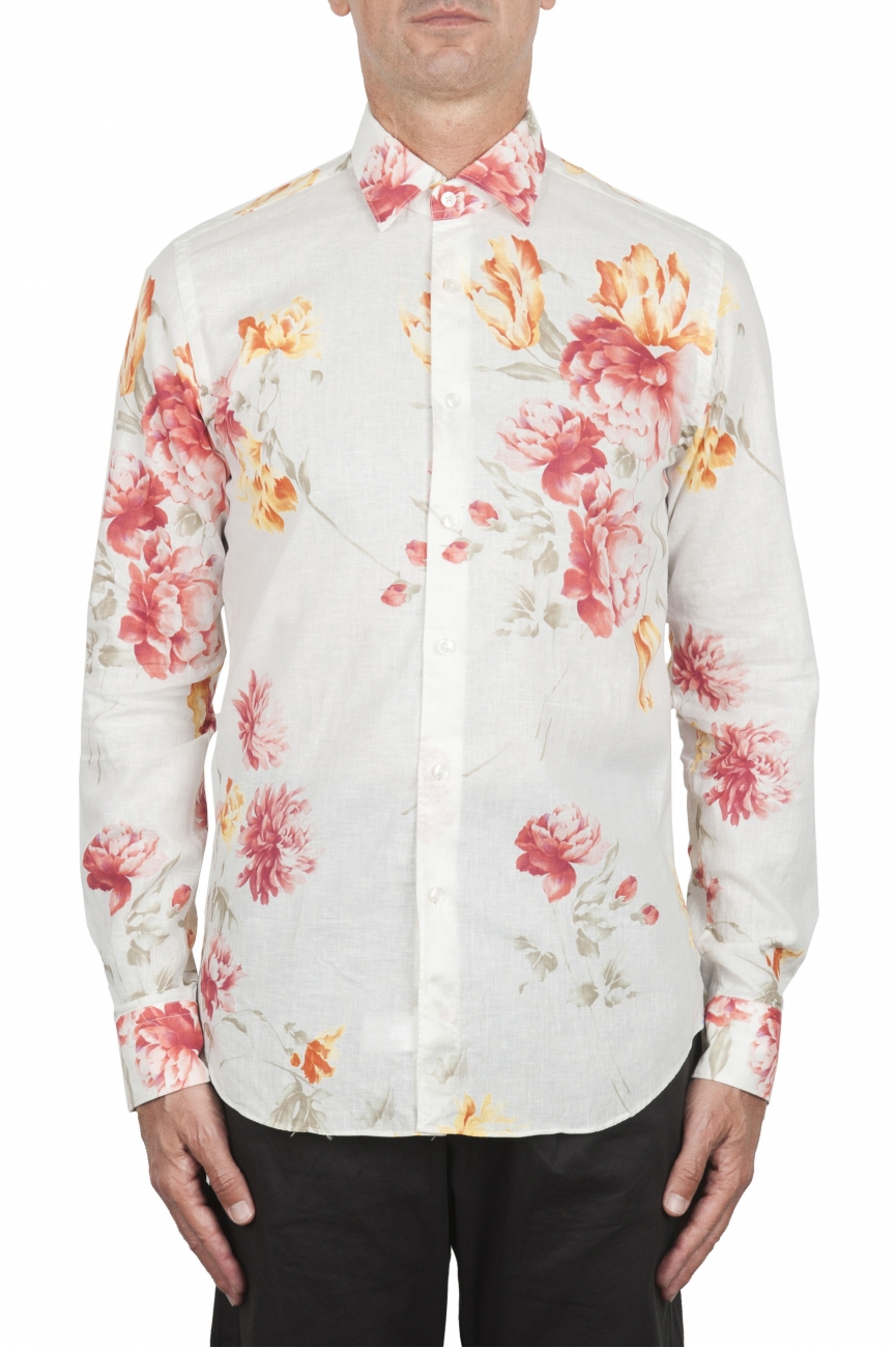 SBU 02851_2020SS Camisa clásica de algodón y lino floral 01